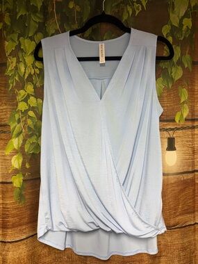 EUC Sleeveless Pale Blue Draped V-Neck Tank Top